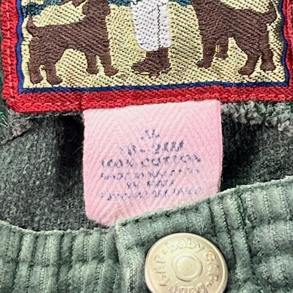 Vintage Baby GAP Corduroy Overalls 18-24M Green Explorers Dog Embroidered Snap